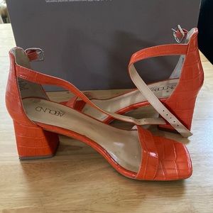 Orange block heel shoe